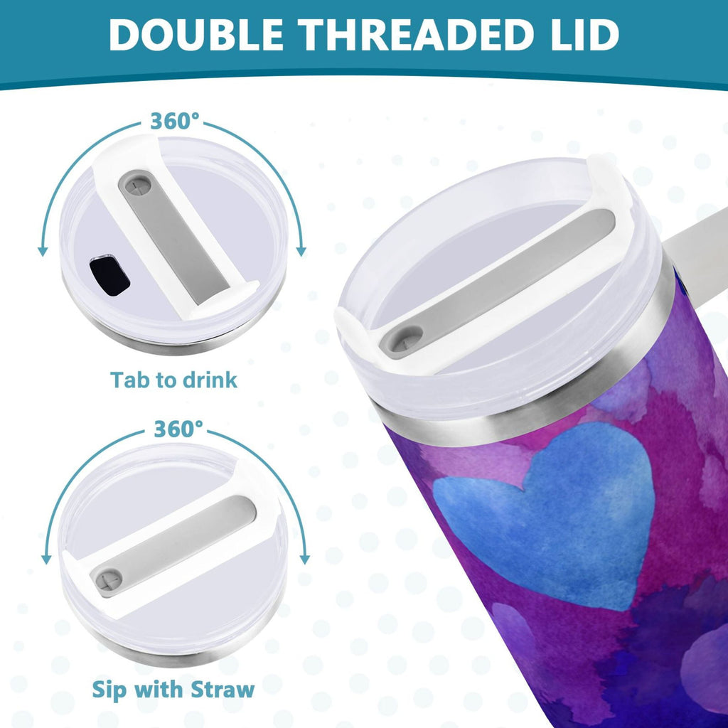 30 oz Insulated Stainless Steel Tumbler Double Wall Stainless Steel Tumbler with 2-Way Drinking Indigo and Violet Hearts M479S