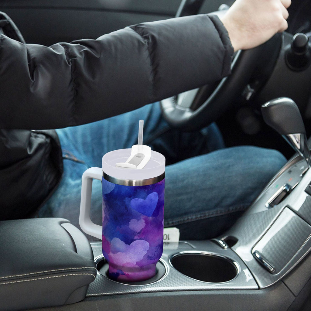 30 oz Insulated Stainless Steel Tumbler Double Wall Stainless Steel Tumbler with 2-Way Drinking Indigo and Violet Hearts M479S