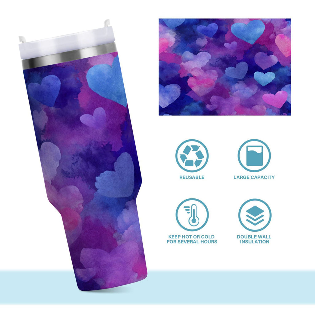 30 oz Insulated Stainless Steel Tumbler Double Wall Stainless Steel Tumbler with 2-Way Drinking Indigo and Violet Hearts M479S