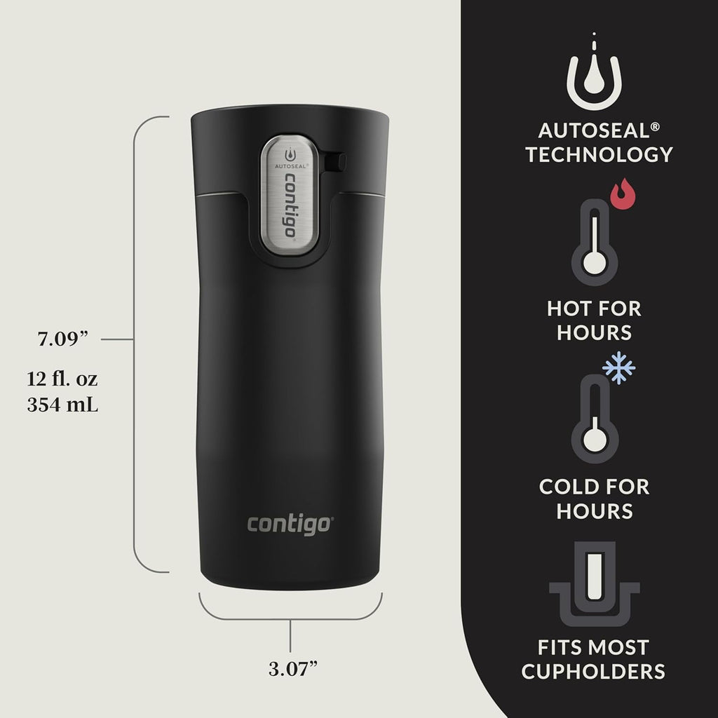 Contigo AUTOSEAL West Loop Vacuum-Insulated Stainless Steel Travel Mug with Easy-Clean Lid, 12oz, Matte Black M102X