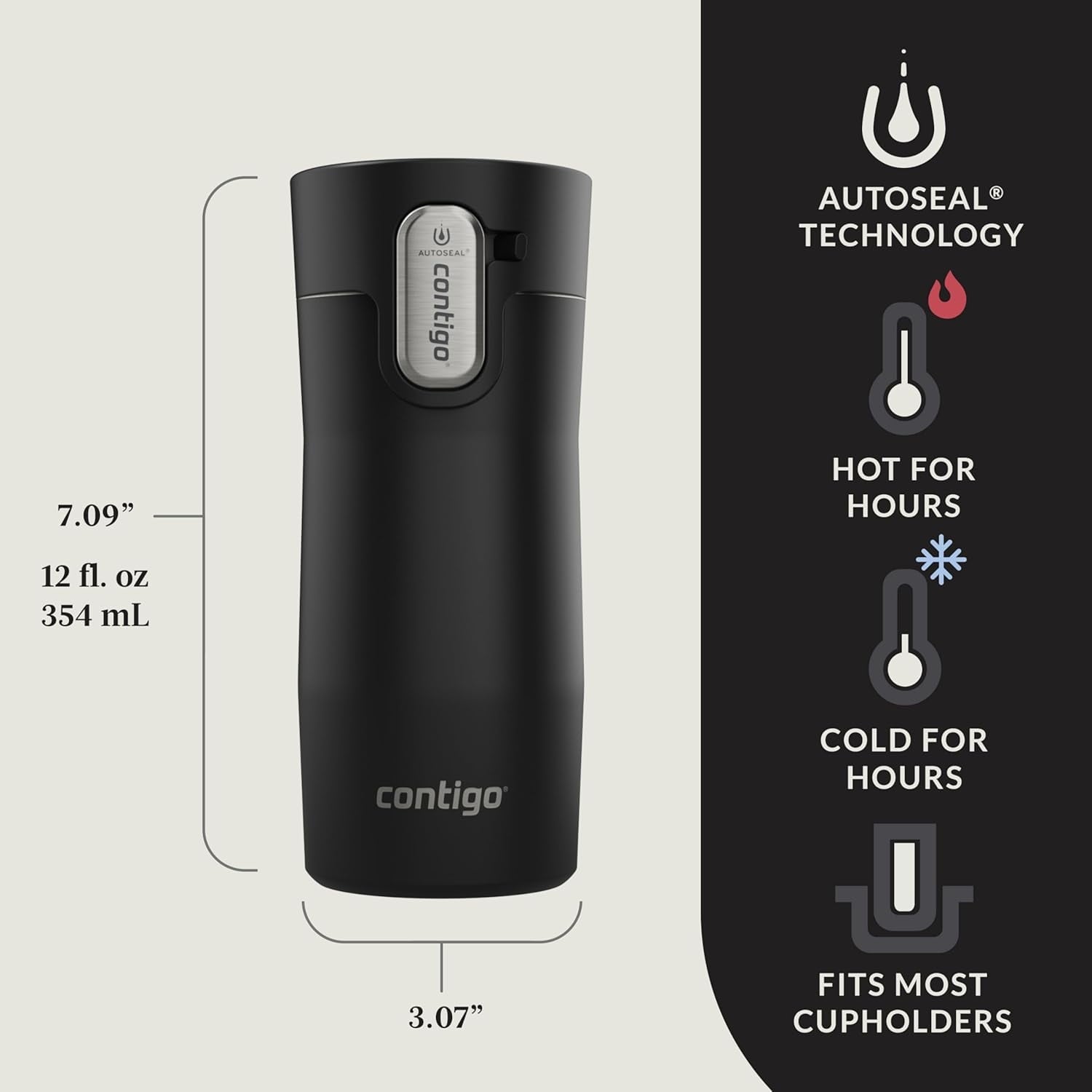 Contigo AUTOSEAL West Loop Vacuum-Insulated Stainless Steel Travel Mug with Easy-Clean Lid, 12oz, Matte Black M102X