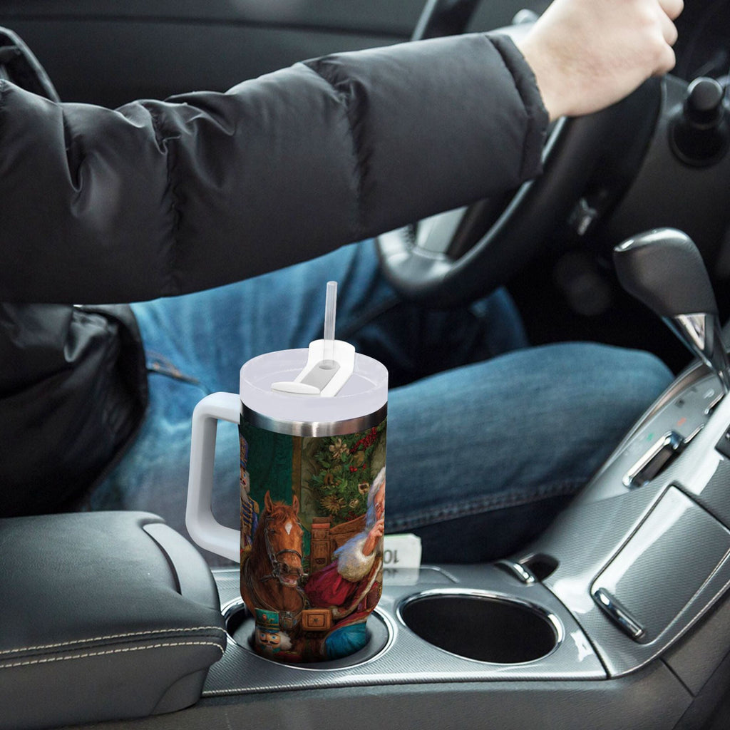 40 oz Insulated Stainless Steel Tumbler Double Wall Stainless Steel Tumbler with 2-Way Drinking Santa Eating Cookies M548G
