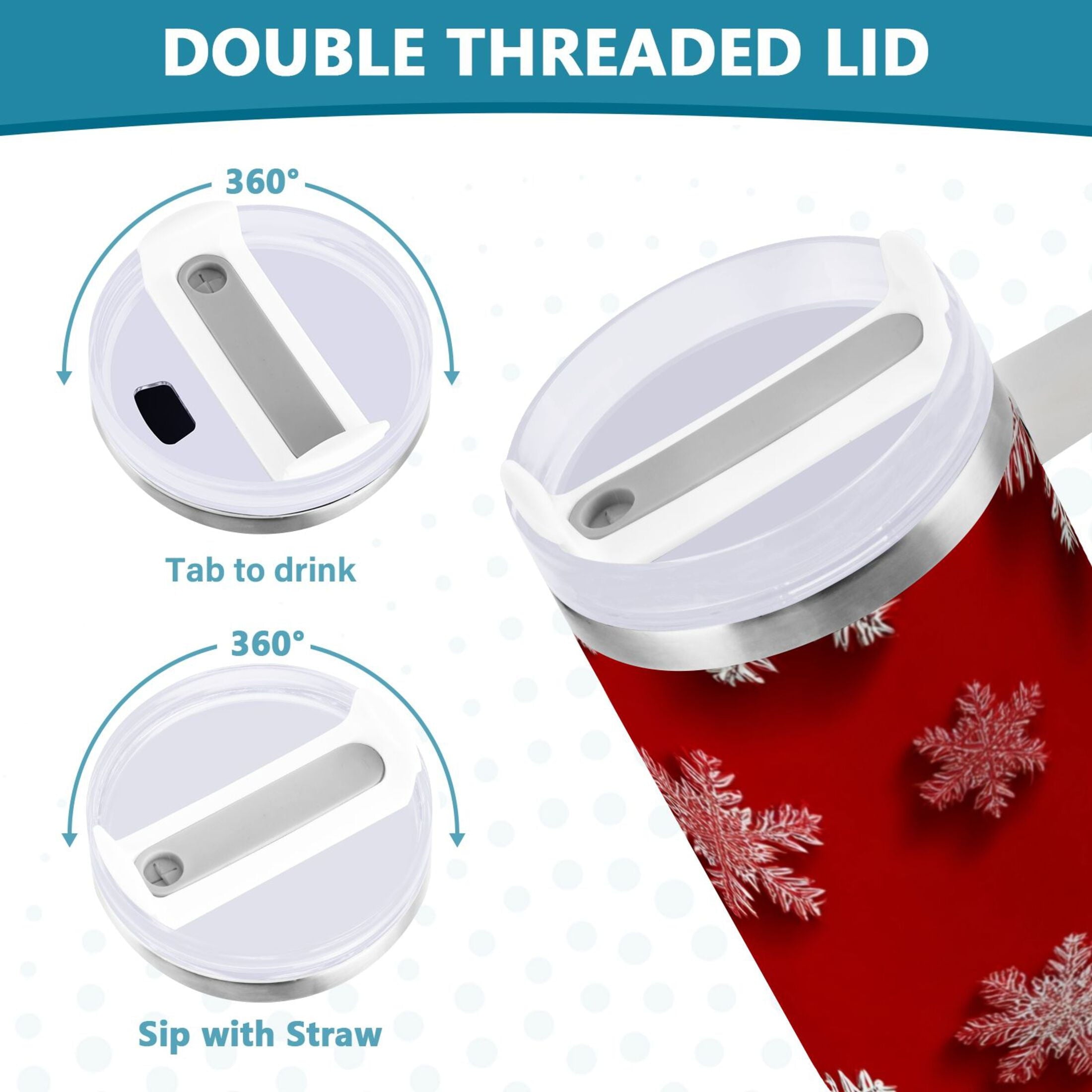 30 oz Insulated Stainless Steel Tumbler Double Wall Stainless Steel Tumbler with 2-Way Drinking Red and White Snowflakes M554W