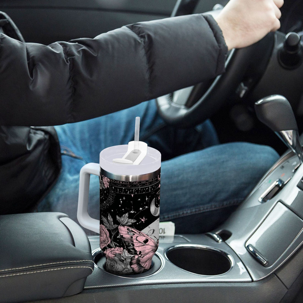 30 oz Insulated Stainless Steel Tumbler Double Wall Stainless Steel Tumbler with 2-Way Drinking Butterfly by Moon and Flowers M542U