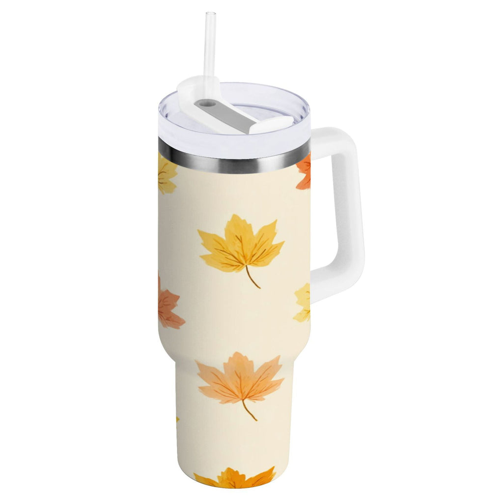 40 oz Insulated Stainless Steel Tumbler Double Wall Stainless Steel Tumbler with 2-Way Drinking Yellow Maple Leaves Pattern M483M