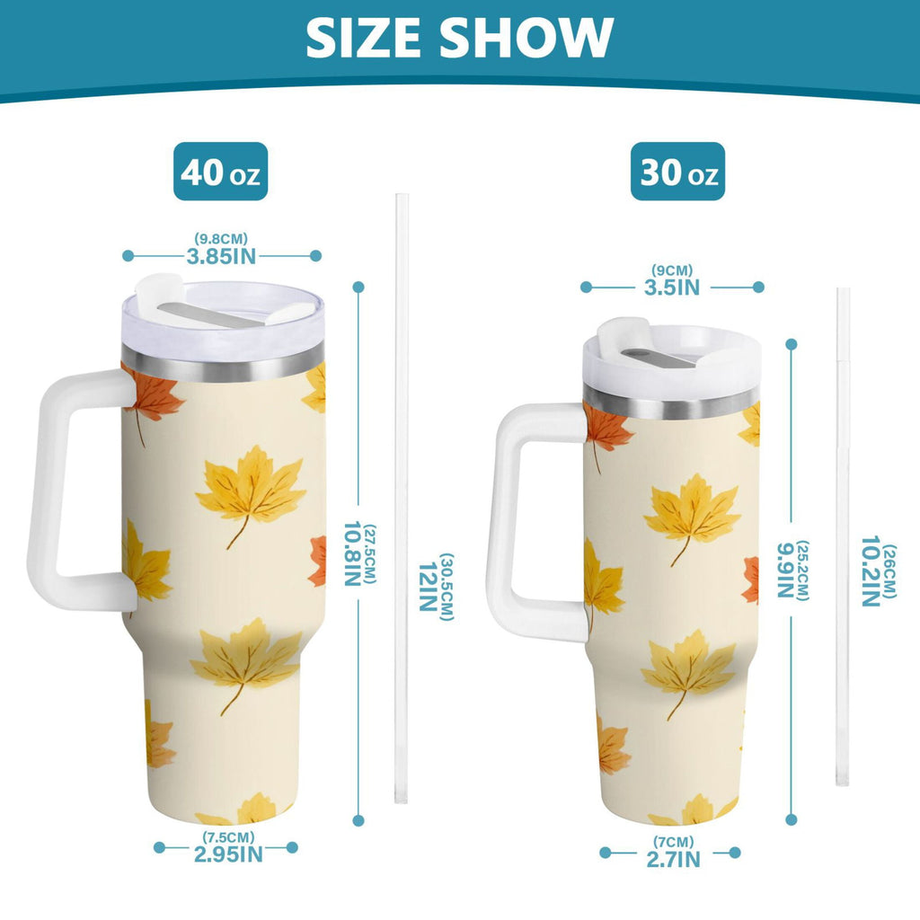 40 oz Insulated Stainless Steel Tumbler Double Wall Stainless Steel Tumbler with 2-Way Drinking Yellow Maple Leaves Pattern M483M