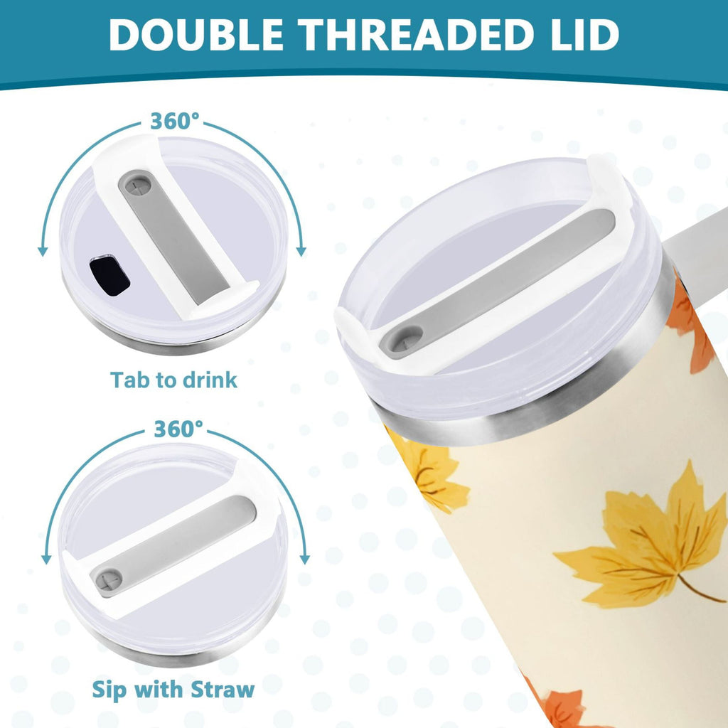 40 oz Insulated Stainless Steel Tumbler Double Wall Stainless Steel Tumbler with 2-Way Drinking Yellow Maple Leaves Pattern M483M