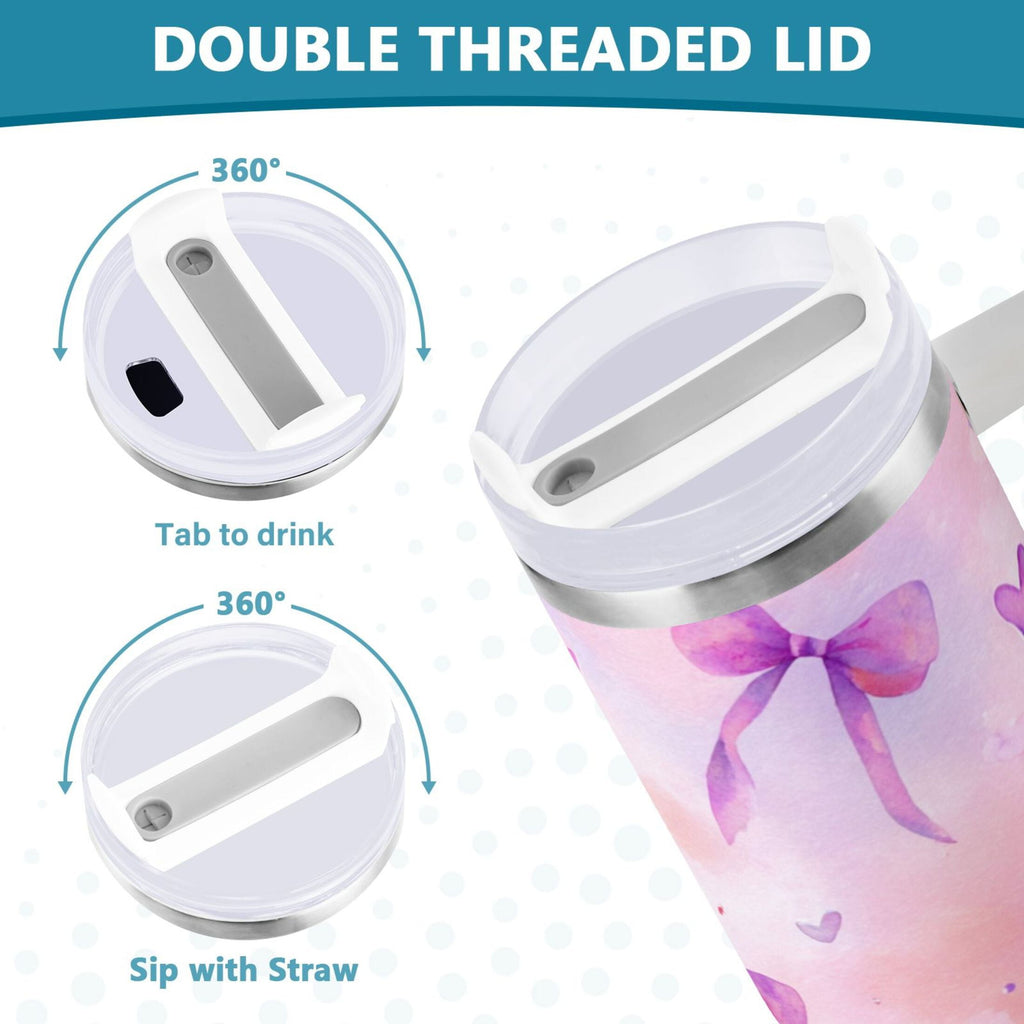30 oz Insulated Stainless Steel Tumbler Double Wall Stainless Steel Tumbler with 2-Way Drinking Watercolor Purple Bows M591J