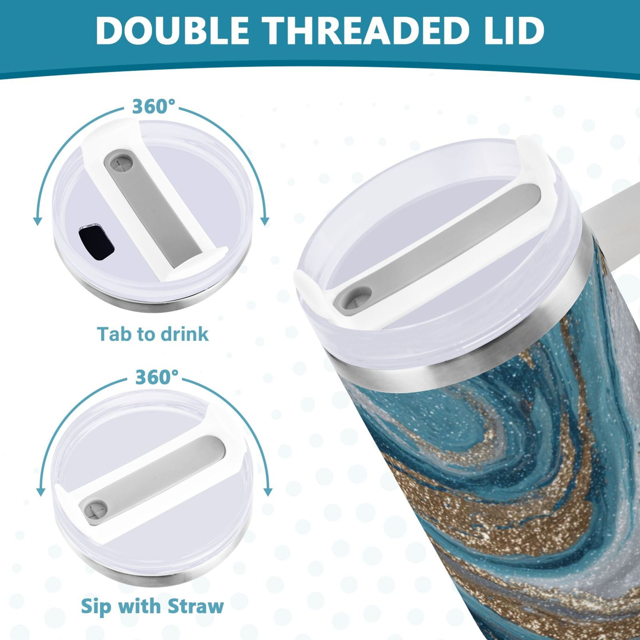 30 oz Insulated Stainless Steel Tumbler Double Wall Stainless Steel Tumbler with 2-Way Drinking Blue and Gold Swirling M497T