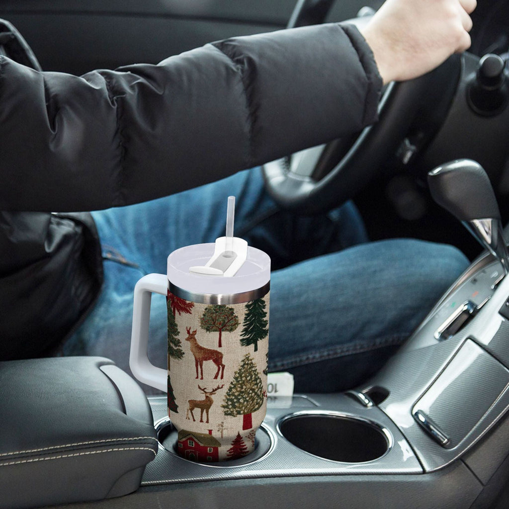 30 oz Insulated Stainless Steel Tumbler Double Wall Stainless Steel Tumbler with 2-Way Drinking Christmas Trees Deer and Houses M577Y