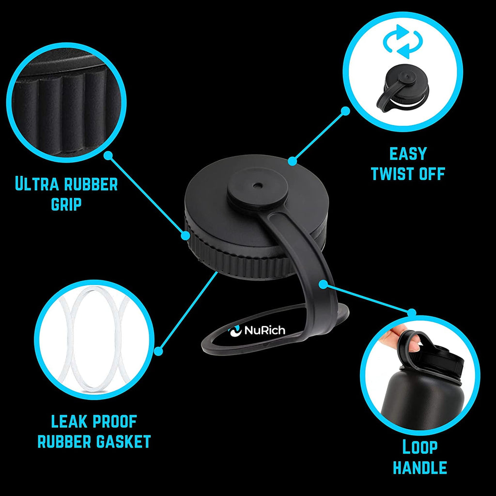 NuRich Loop Top Lid for Wide Mouth Hydro Flask, Nalgene &amp; Simple Water Bottles M213E