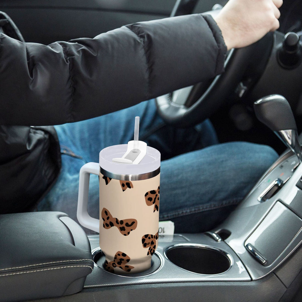 30 oz Insulated Stainless Steel Tumbler Double Wall Stainless Steel Tumbler with 2-Way Drinking Cute Brown Bow M528Z
