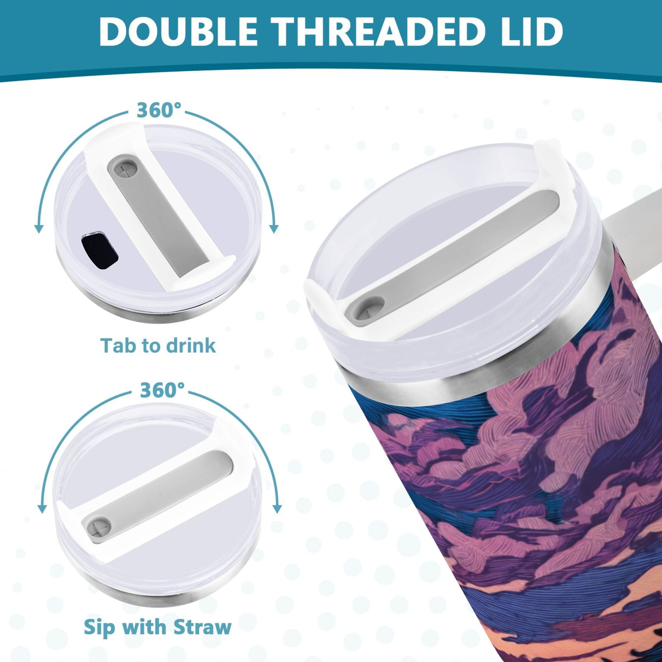 40 oz Insulated Stainless Steel Tumbler Double Wall Stainless Steel Tumbler with 2-Way Drinking Wild Horses Running M506K