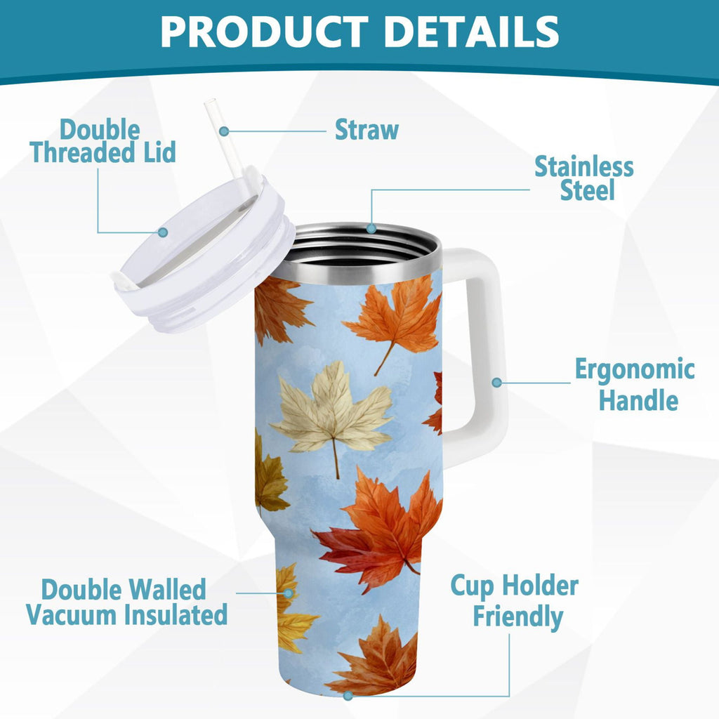 30 oz Insulated Stainless Steel Tumbler Double Wall Stainless Steel Tumbler with 2-Way Drinking Autumn Maple Leaves M641J