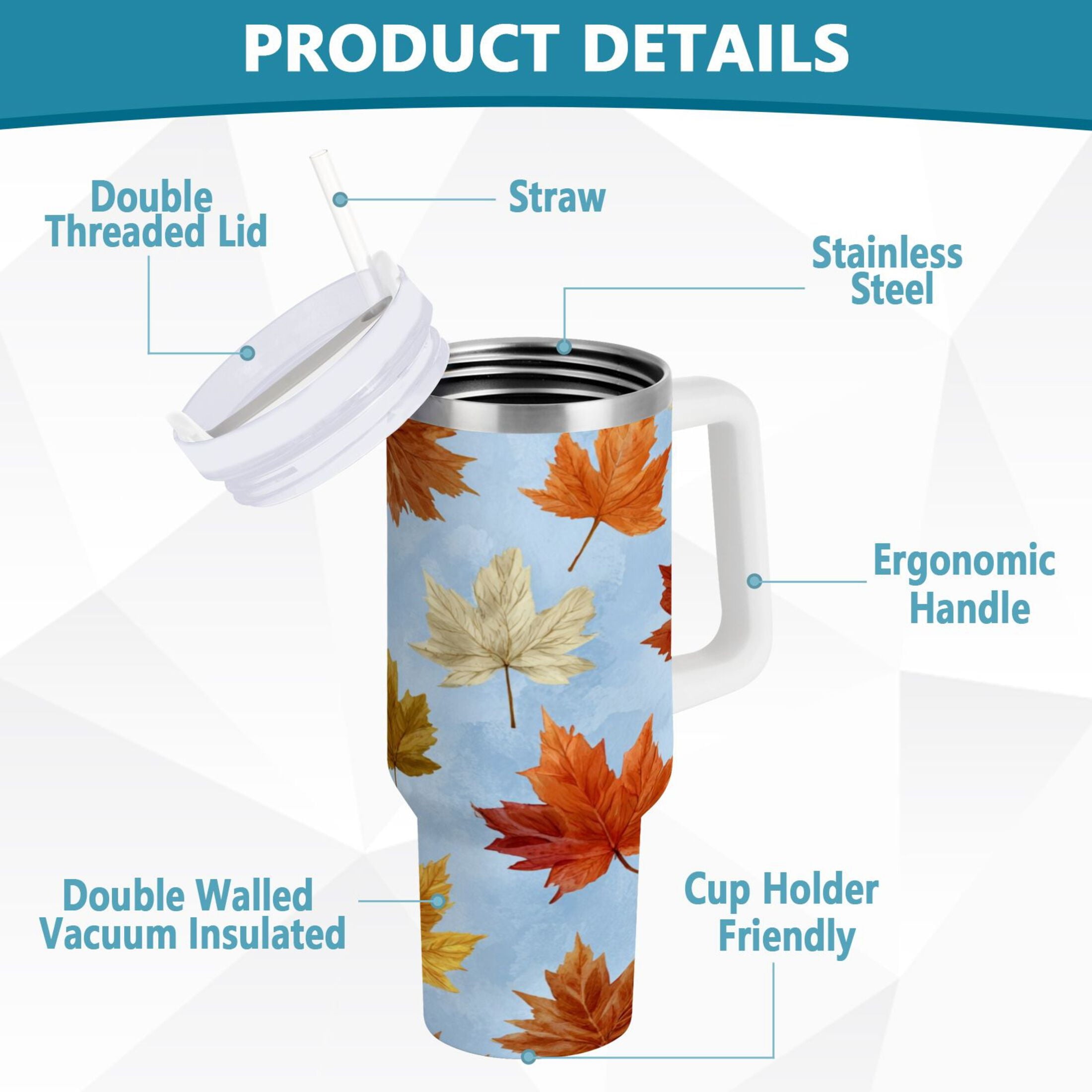 30 oz Insulated Stainless Steel Tumbler Double Wall Stainless Steel Tumbler with 2-Way Drinking Autumn Maple Leaves M641J