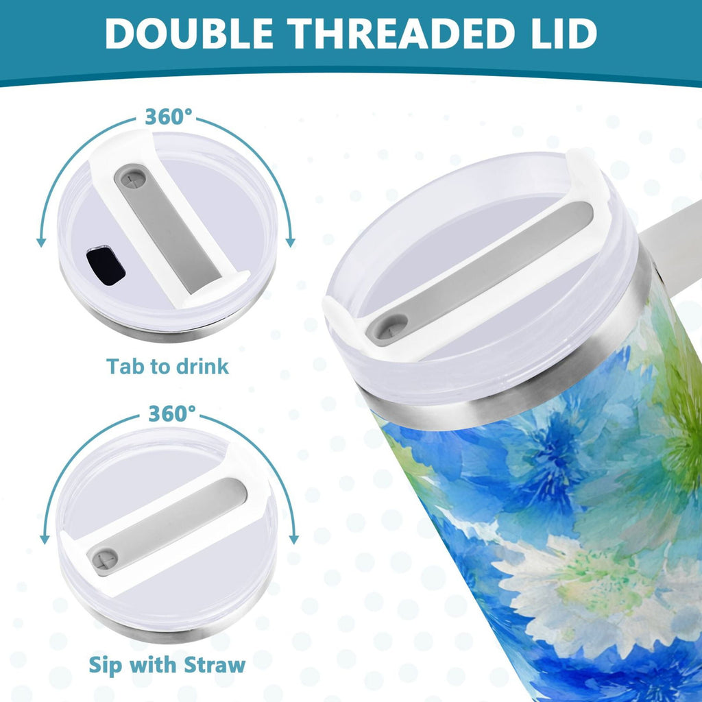 40 oz Insulated Stainless Steel Tumbler Double Wall Stainless Steel Tumbler with 2-Way Drinking Watercolor Blue Cornflowers M567D