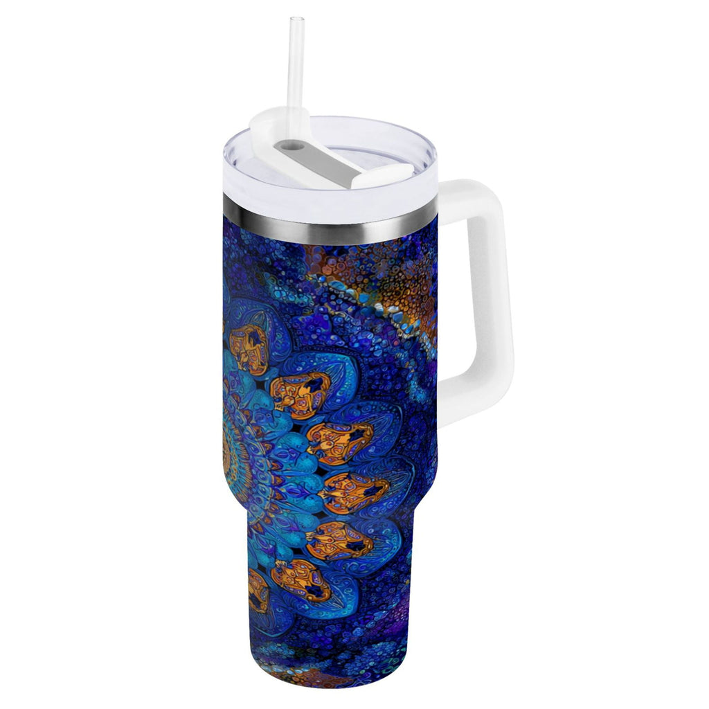 30 oz Insulated Stainless Steel Tumbler Double Wall Stainless Steel Tumbler with 2-Way Drinking Blue Kaleidoscopic Pattern M458Q
