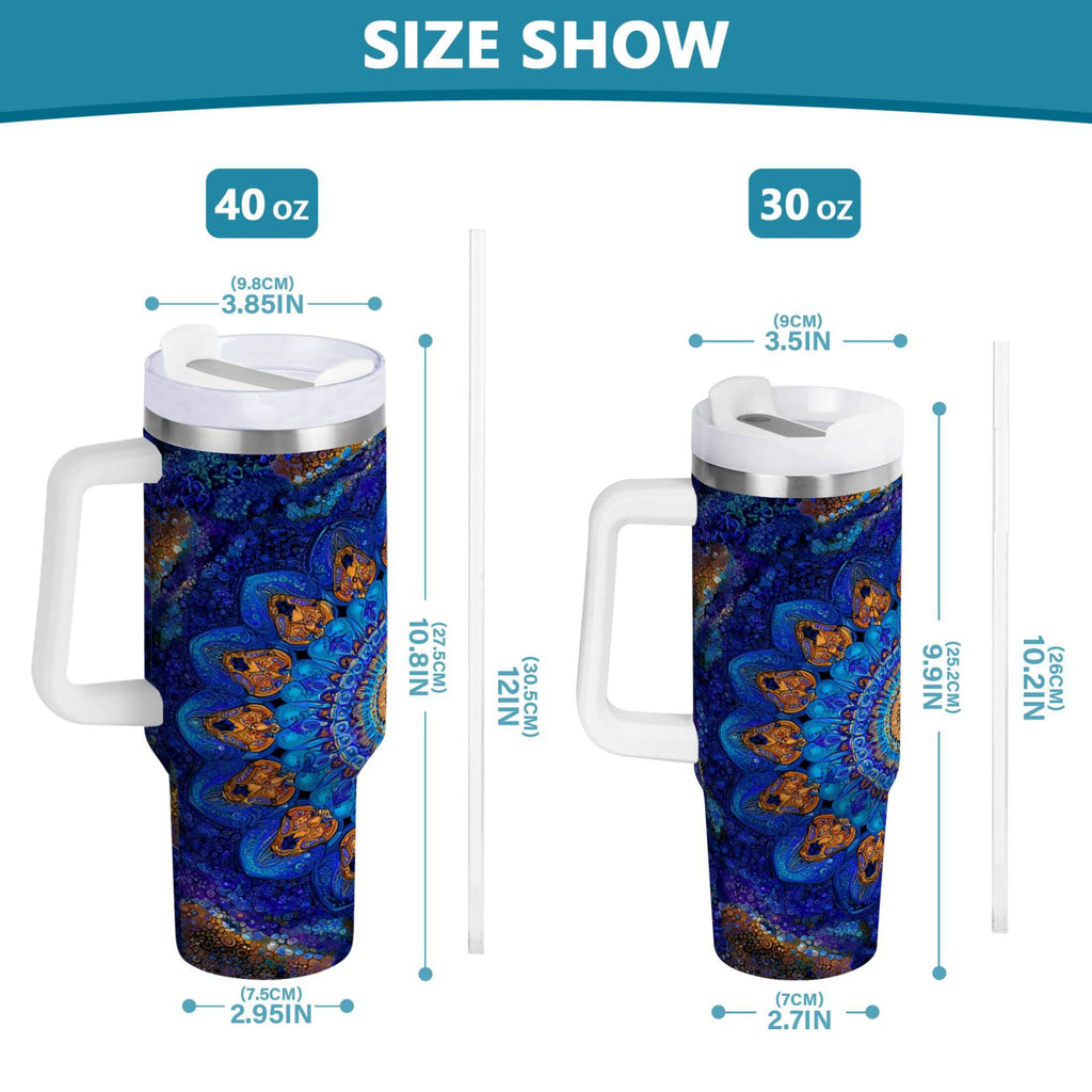 30 oz Insulated Stainless Steel Tumbler Double Wall Stainless Steel Tumbler with 2-Way Drinking Blue Kaleidoscopic Pattern M458Q