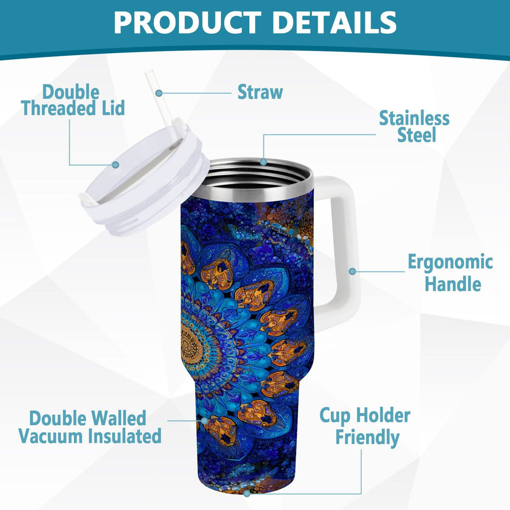 30 oz Insulated Stainless Steel Tumbler Double Wall Stainless Steel Tumbler with 2-Way Drinking Blue Kaleidoscopic Pattern M458Q
