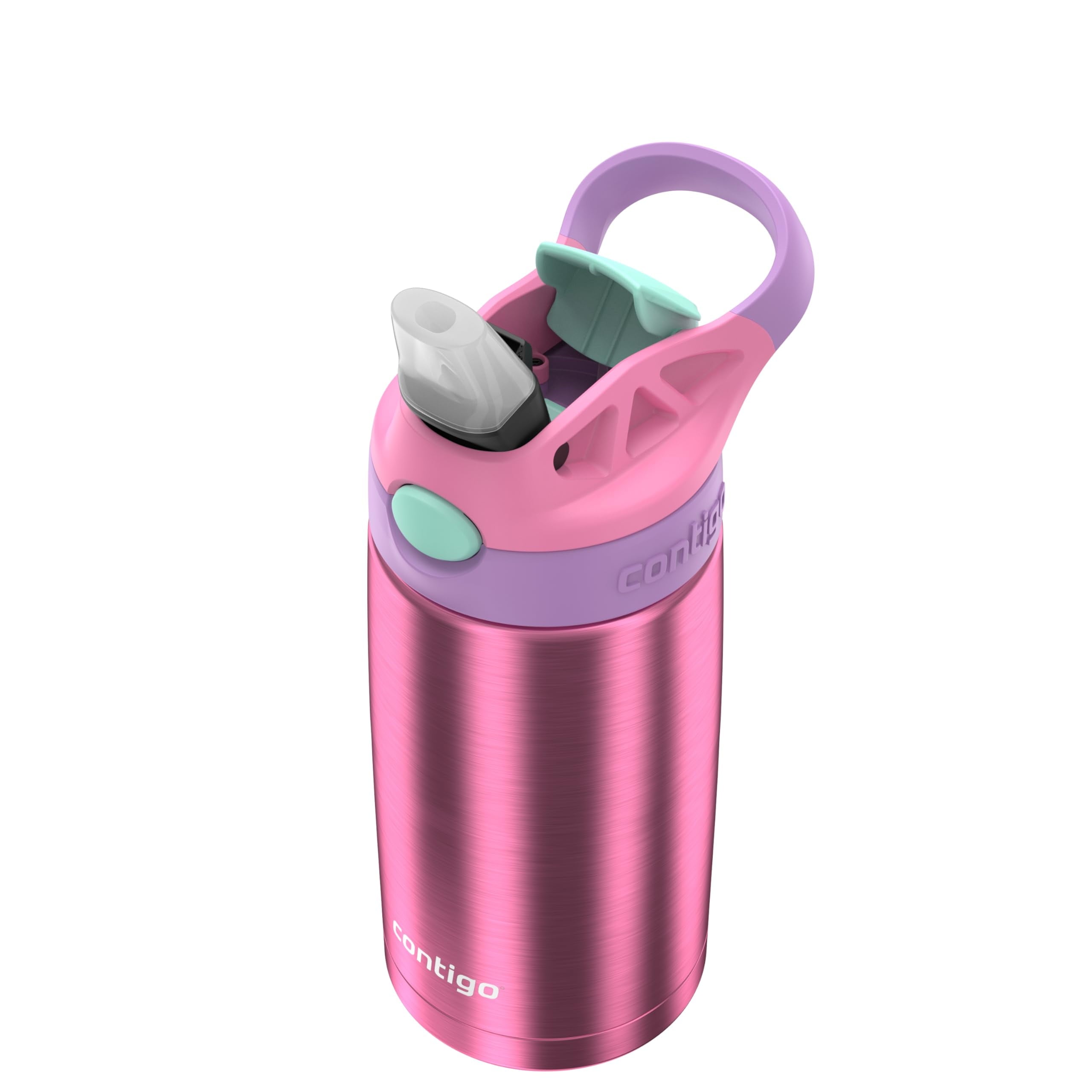 Contigo Kid's 13 oz. AutoSpout Straw Water Bottle - Stainless Steel/Azalea/Pansy M114U