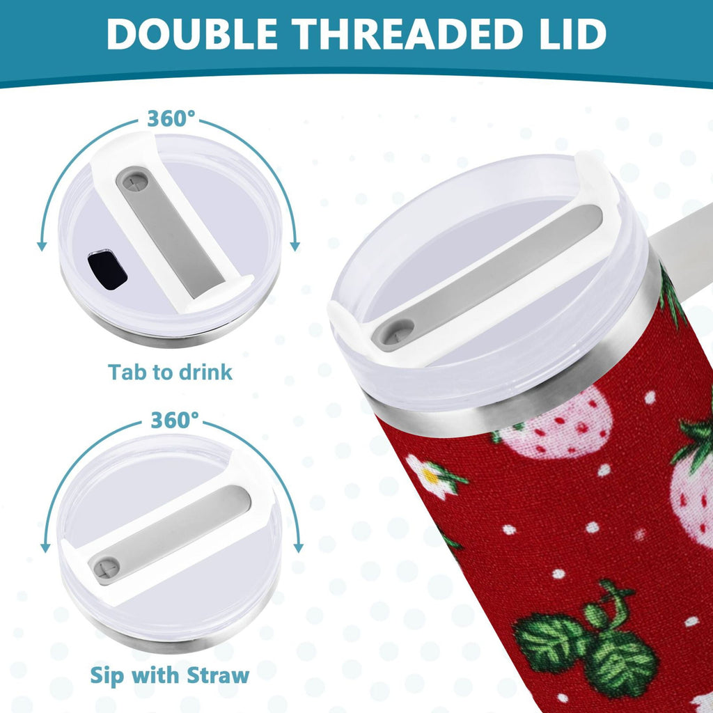 30 oz Insulated Stainless Steel Tumbler Double Wall Stainless Steel Tumbler with 2-Way Drinking Cute Pink Strawberry Pattern M630M
