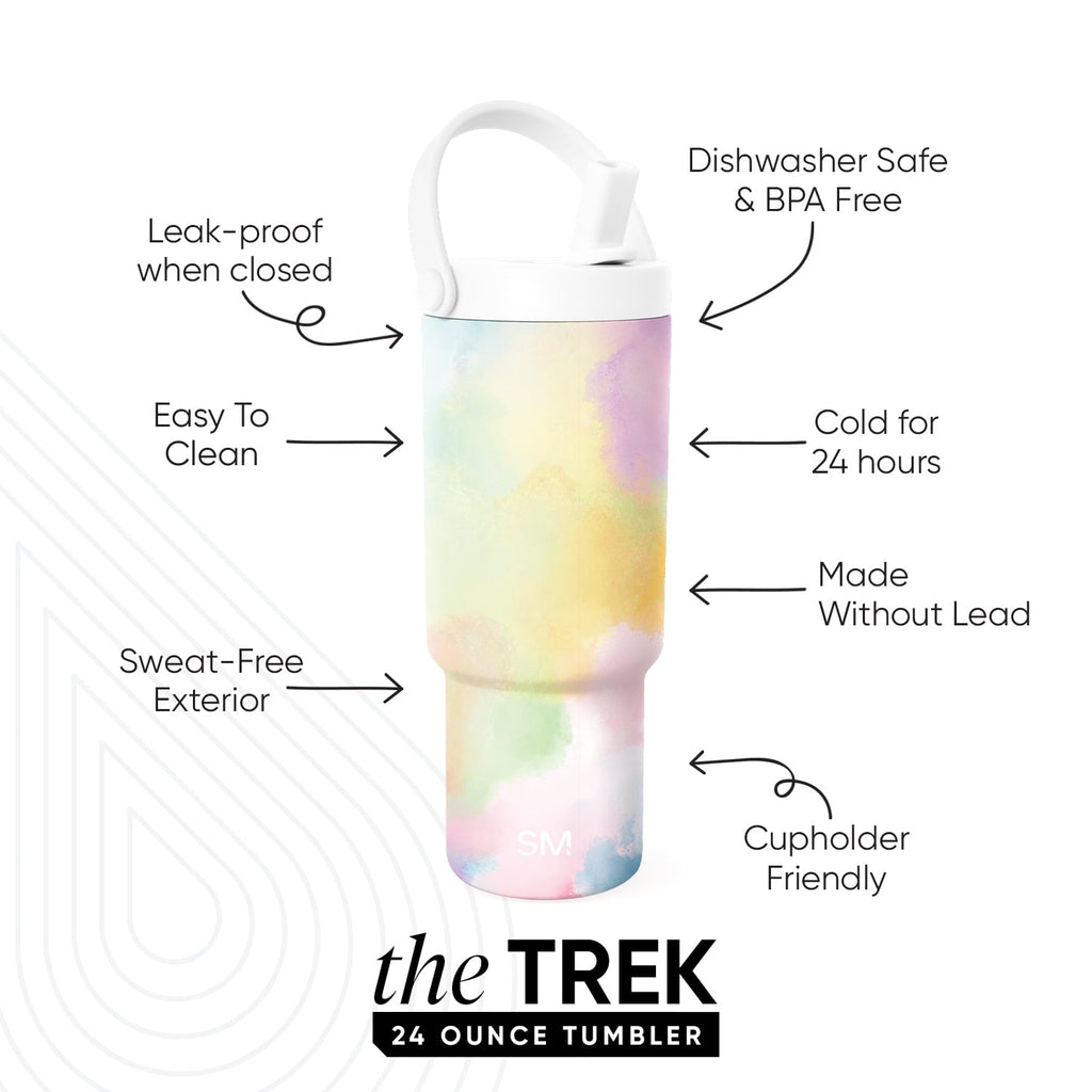 Simple Modern 24 fl oz Insulated Stainless Steel Trek Pivot Tumbler with Straw Lid and Top Handle|Cotton Candy Tie Dye M407K