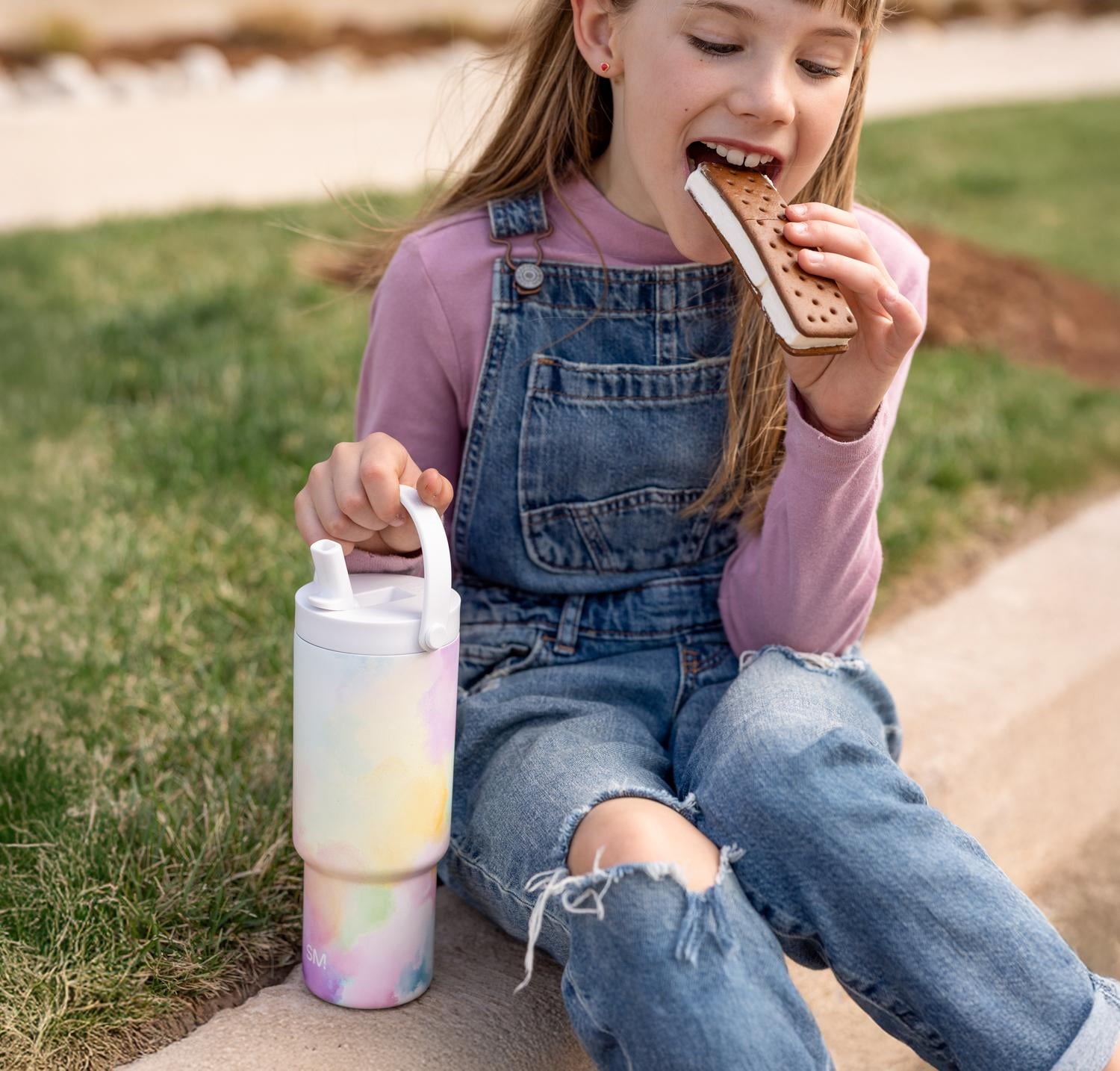 Simple Modern 24 fl oz Insulated Stainless Steel Trek Pivot Tumbler with Straw Lid and Top Handle|Cotton Candy Tie Dye M407K