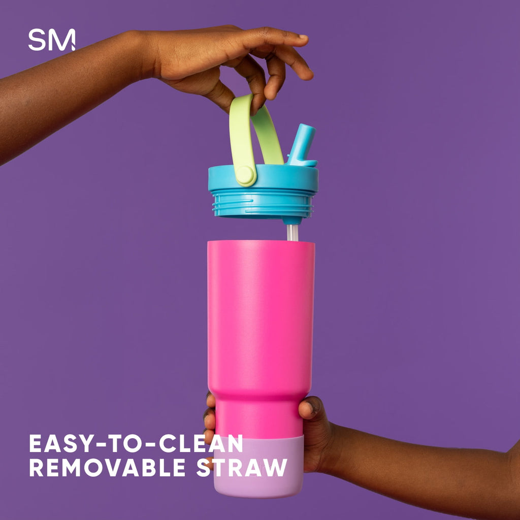 Simple Modern 24 fl oz Insulated Stainless Steel Trek Pivot Tumbler with Straw Lid and Top Handle|Cotton Candy Tie Dye M407K