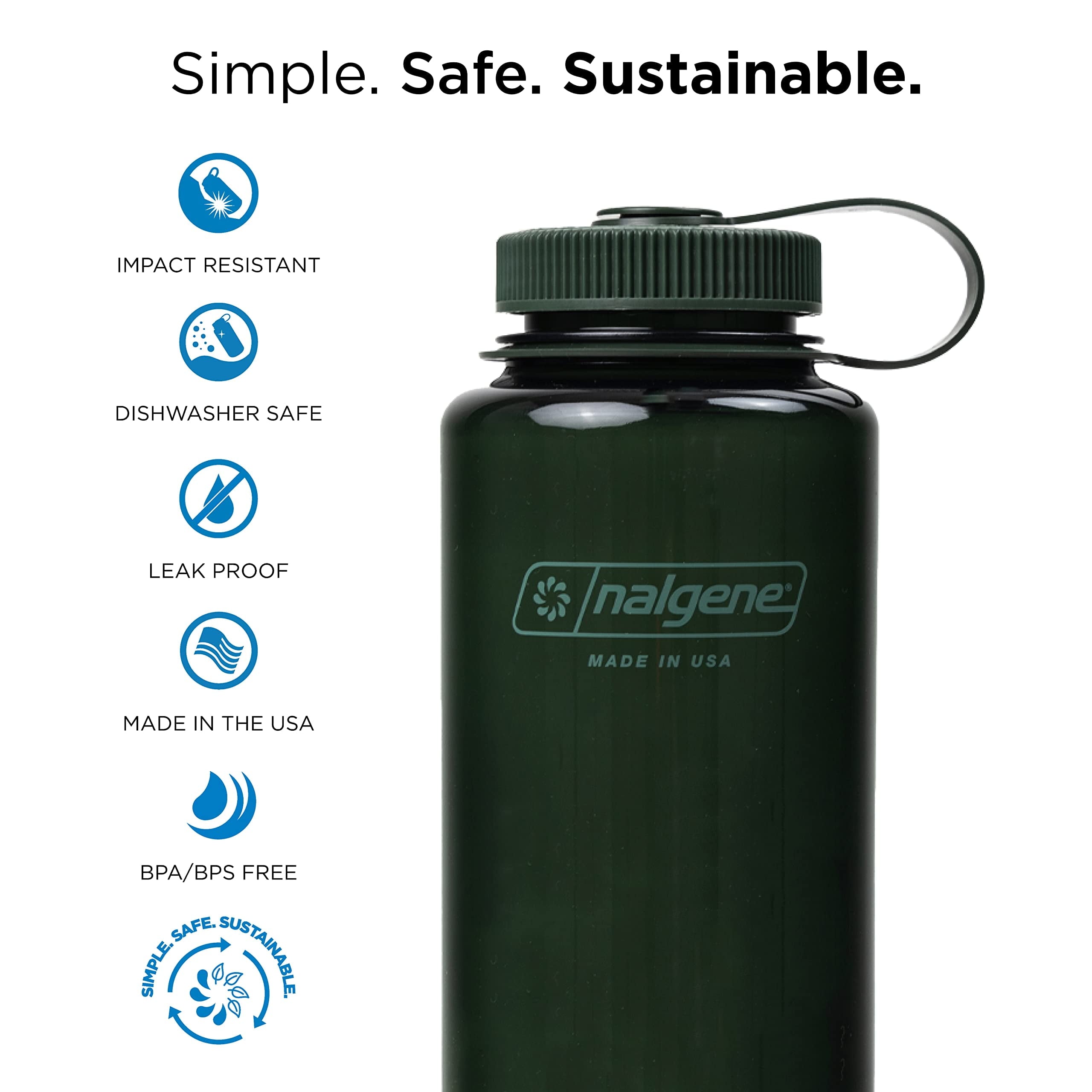 Nalgene Monochrome BPA-Free Recycled Reusable Water Bottle for Backpacking, Hiking, Gym - 32 oz Shatterproof Jade M140Z