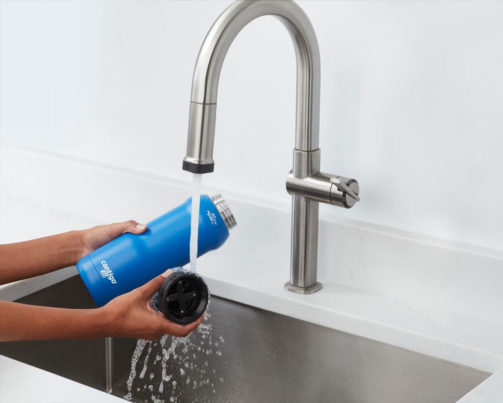 Contigo Fit Stainless Steel AUTOSPOUT Water Bottle with Straw, Blue Amp, 32 fl oz. M105Y
