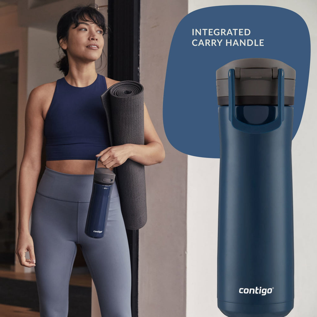 Contigo Jackson Chill Bundle 2 Water Bottles Black 24oz and Blueberry 20oz with Autopop Lid M88W