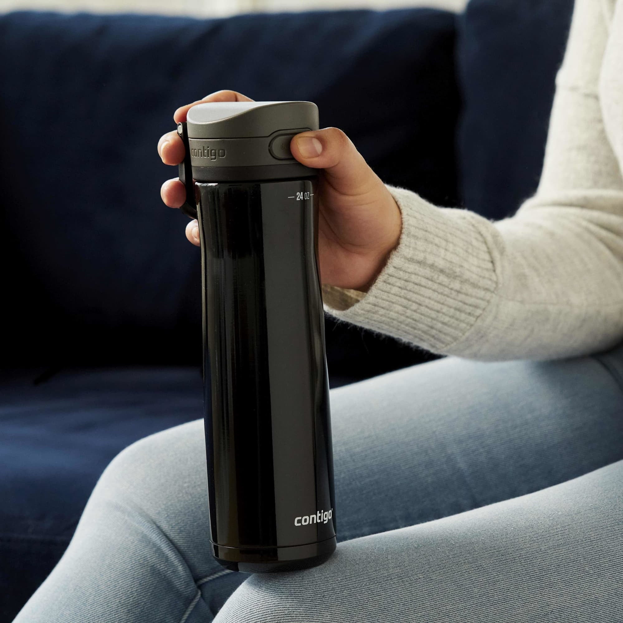 Contigo Jackson Chill Bundle 2 Water Bottles Black 24oz and Blueberry 20oz with Autopop Lid M88W
