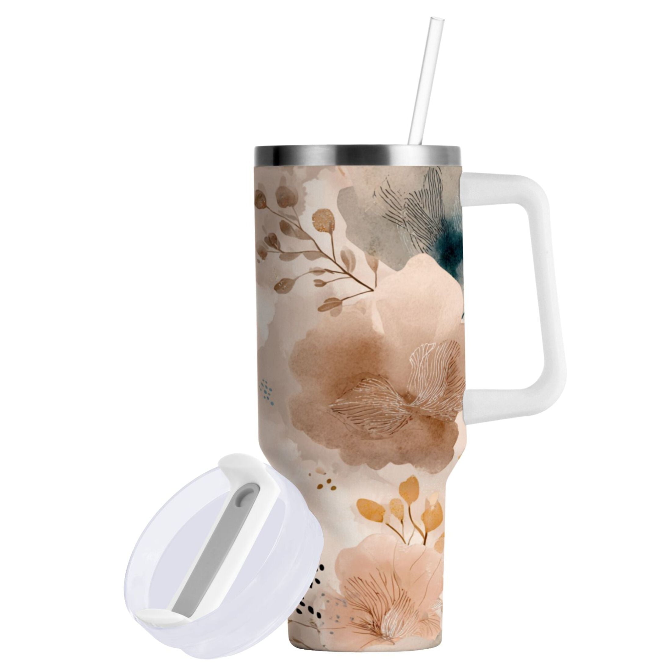 30 oz Insulated Stainless Steel Tumbler Double Wall Stainless Steel Tumbler with 2-Way Drinking Hazy Ethereal Flowers M445W