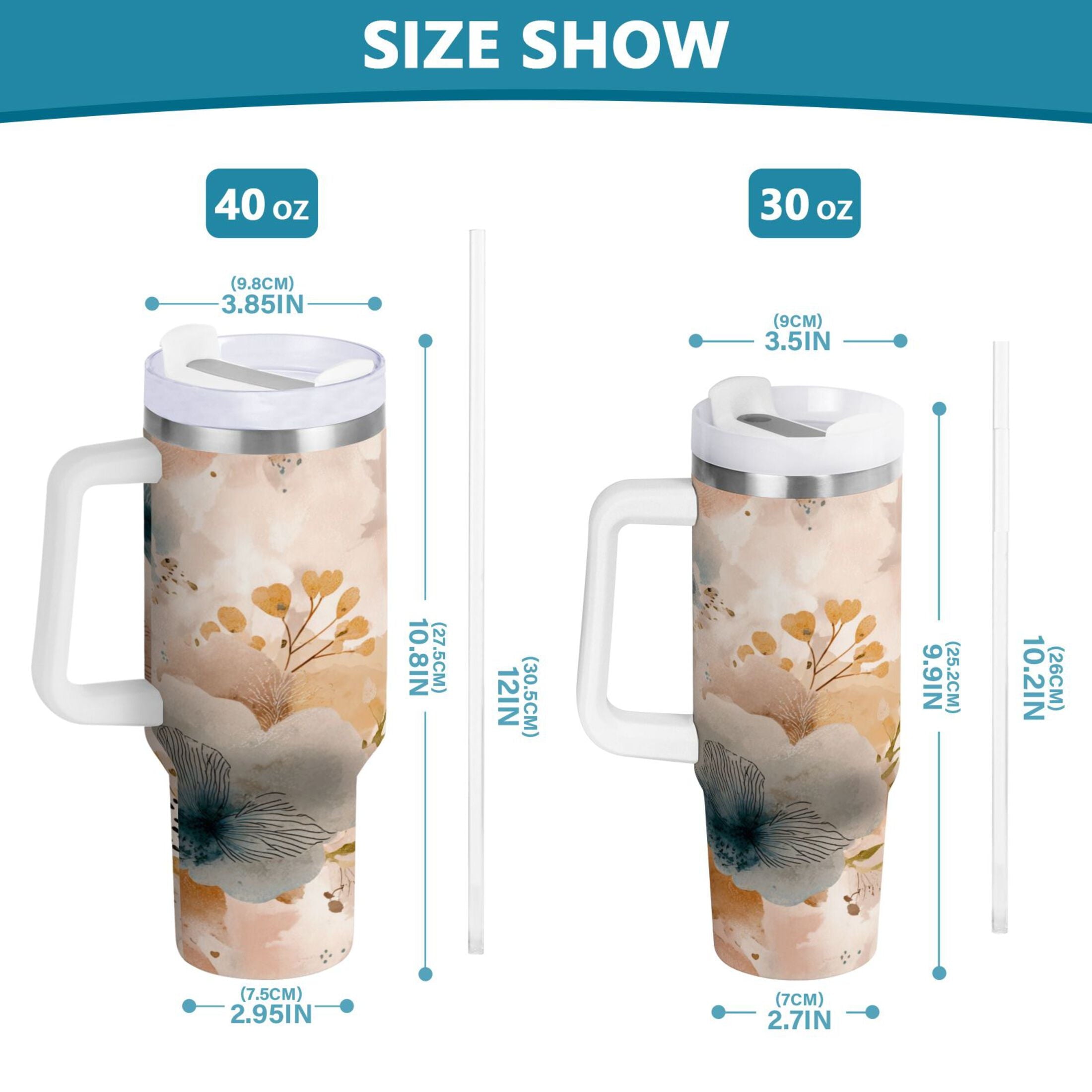30 oz Insulated Stainless Steel Tumbler Double Wall Stainless Steel Tumbler with 2-Way Drinking Hazy Ethereal Flowers M445W