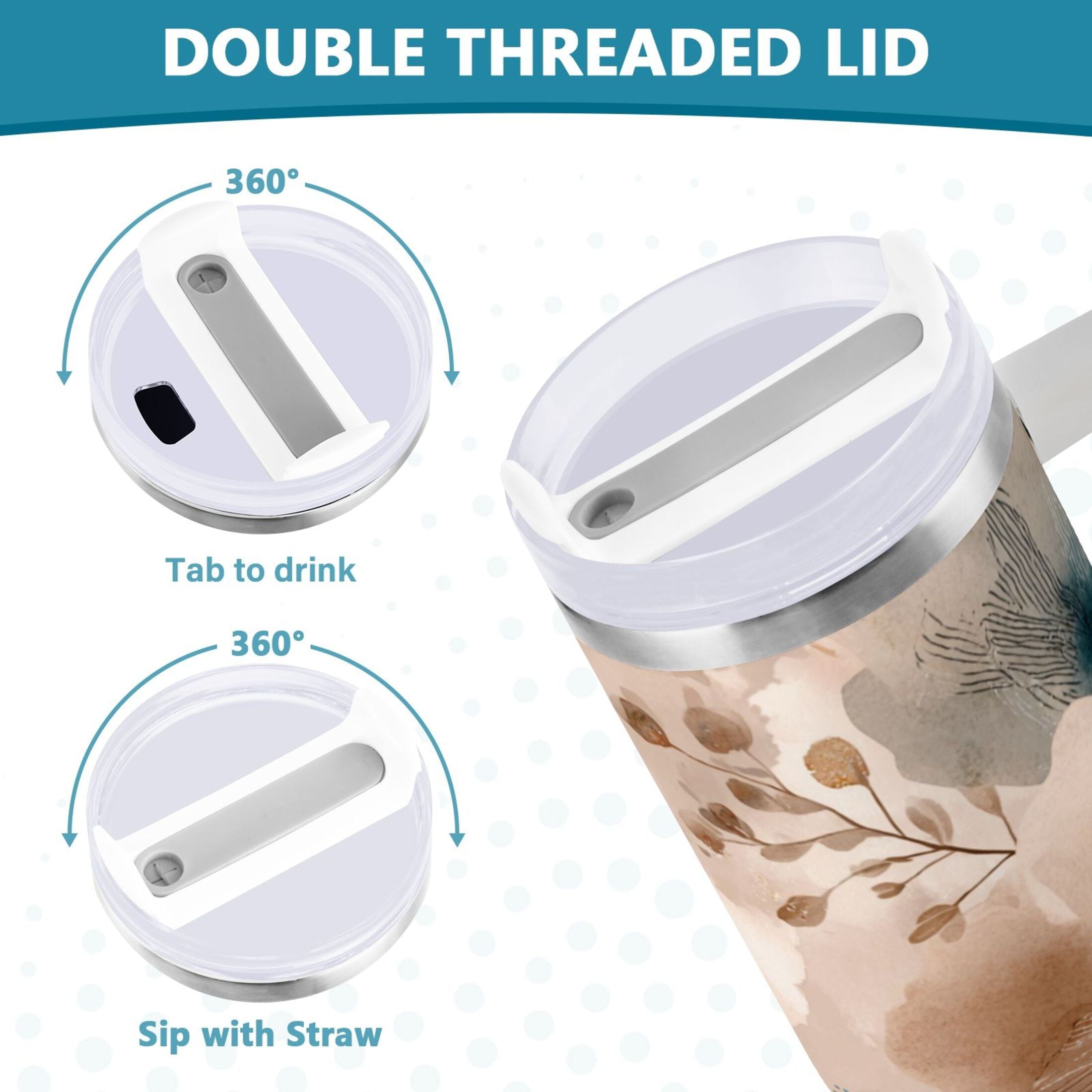 30 oz Insulated Stainless Steel Tumbler Double Wall Stainless Steel Tumbler with 2-Way Drinking Hazy Ethereal Flowers M445W
