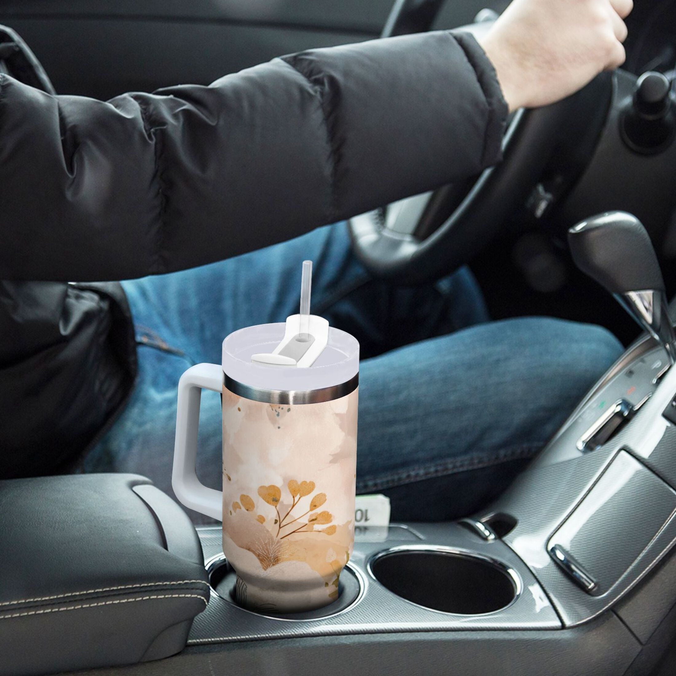 30 oz Insulated Stainless Steel Tumbler Double Wall Stainless Steel Tumbler with 2-Way Drinking Hazy Ethereal Flowers M445W