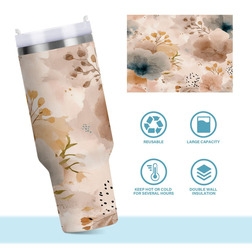 30 oz Insulated Stainless Steel Tumbler Double Wall Stainless Steel Tumbler with 2-Way Drinking Hazy Ethereal Flowers M445W