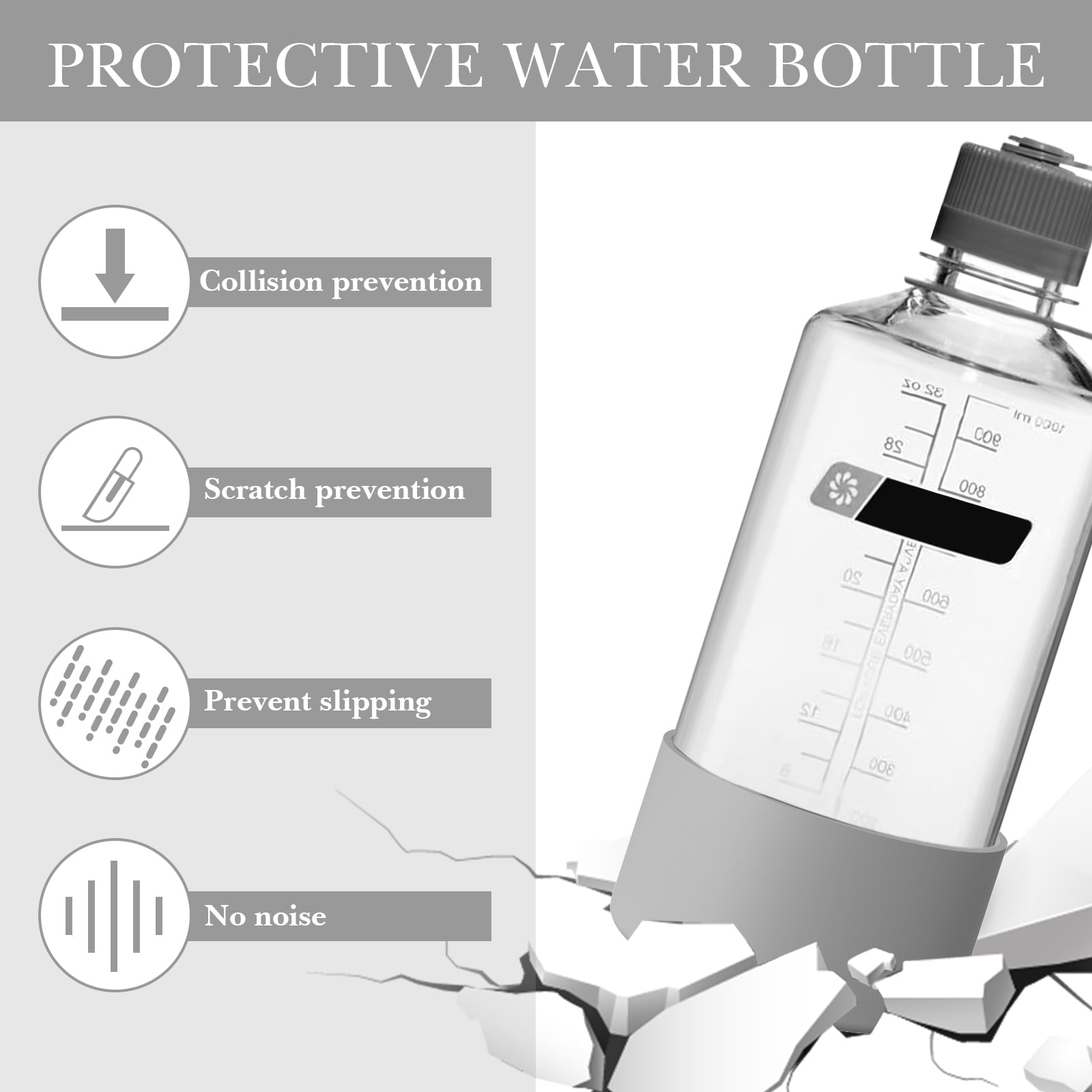 Linkidea 2 Pack Water Bottle Boot Compatible with Nalgene Sustain Wide Mouth 32oz/48oz, Narrow Mouth 32oz, Silicone Anti-Slip Bottle Bottom Bumper Protector (Grey) M219A