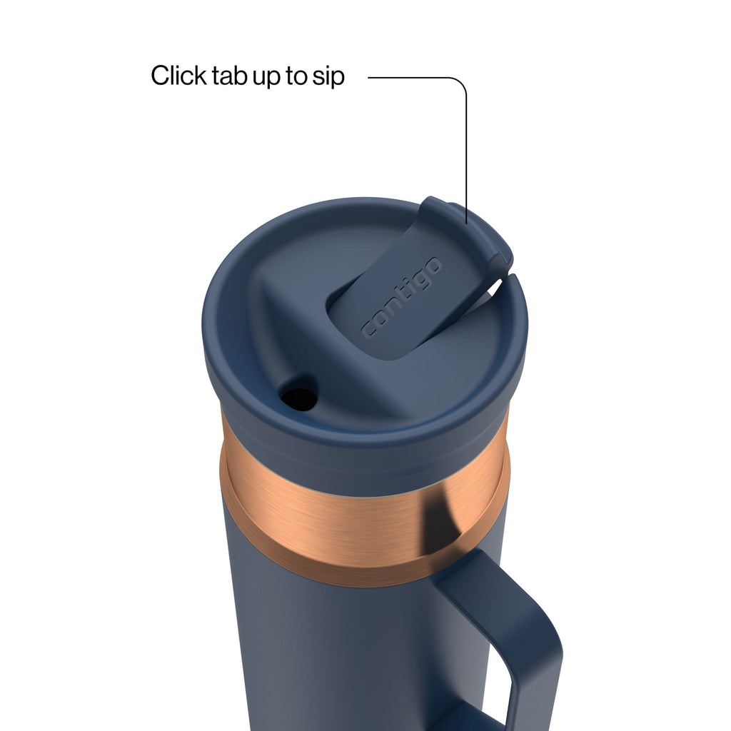 Contigo SnapSeal Leakproof Stainless Steel Reusable Water Bottle Tumbler with Side Handle, Dark Blue/Bronze, 20 oz M33R