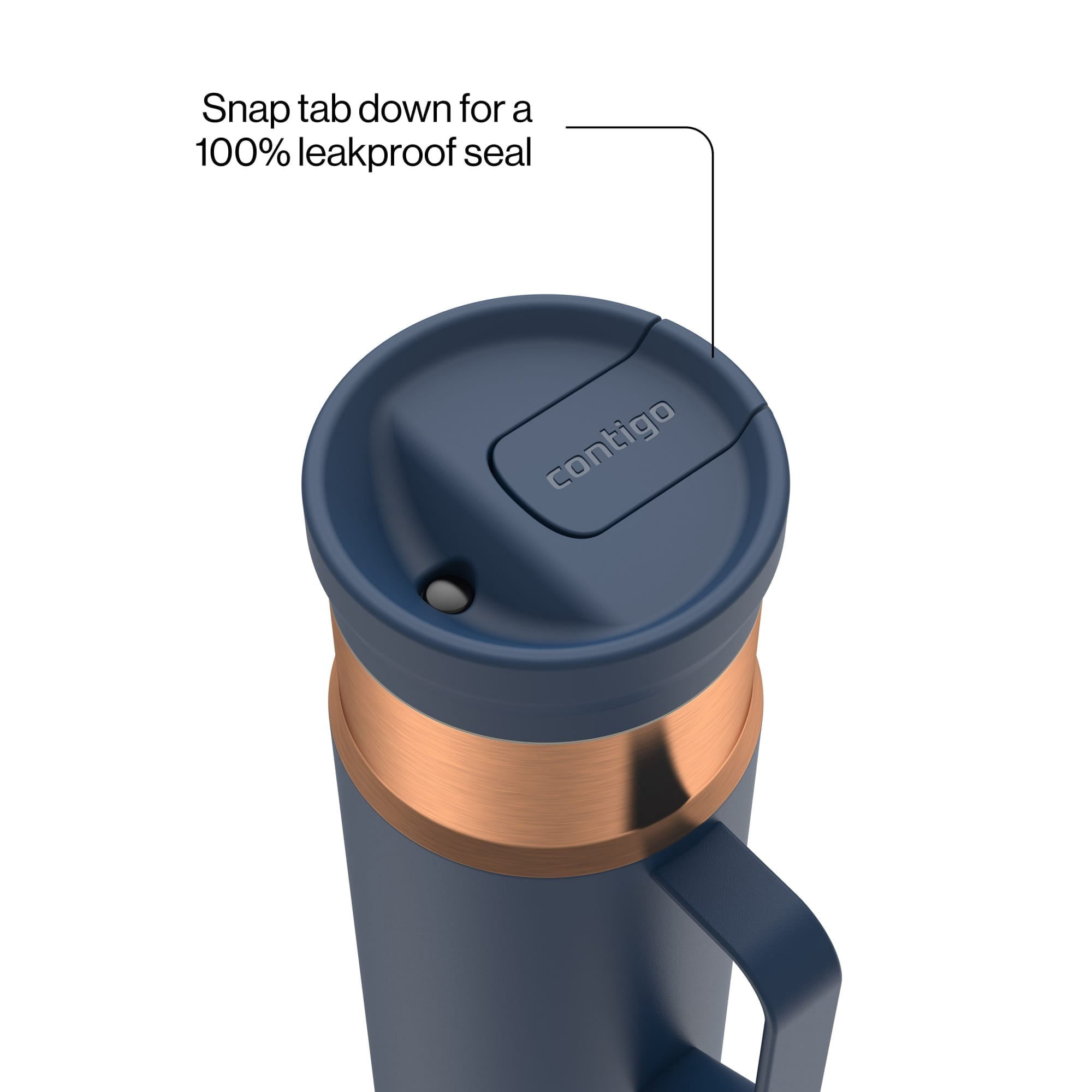 Contigo SnapSeal Leakproof Stainless Steel Reusable Water Bottle Tumbler with Side Handle, Dark Blue/Bronze, 20 oz M33R