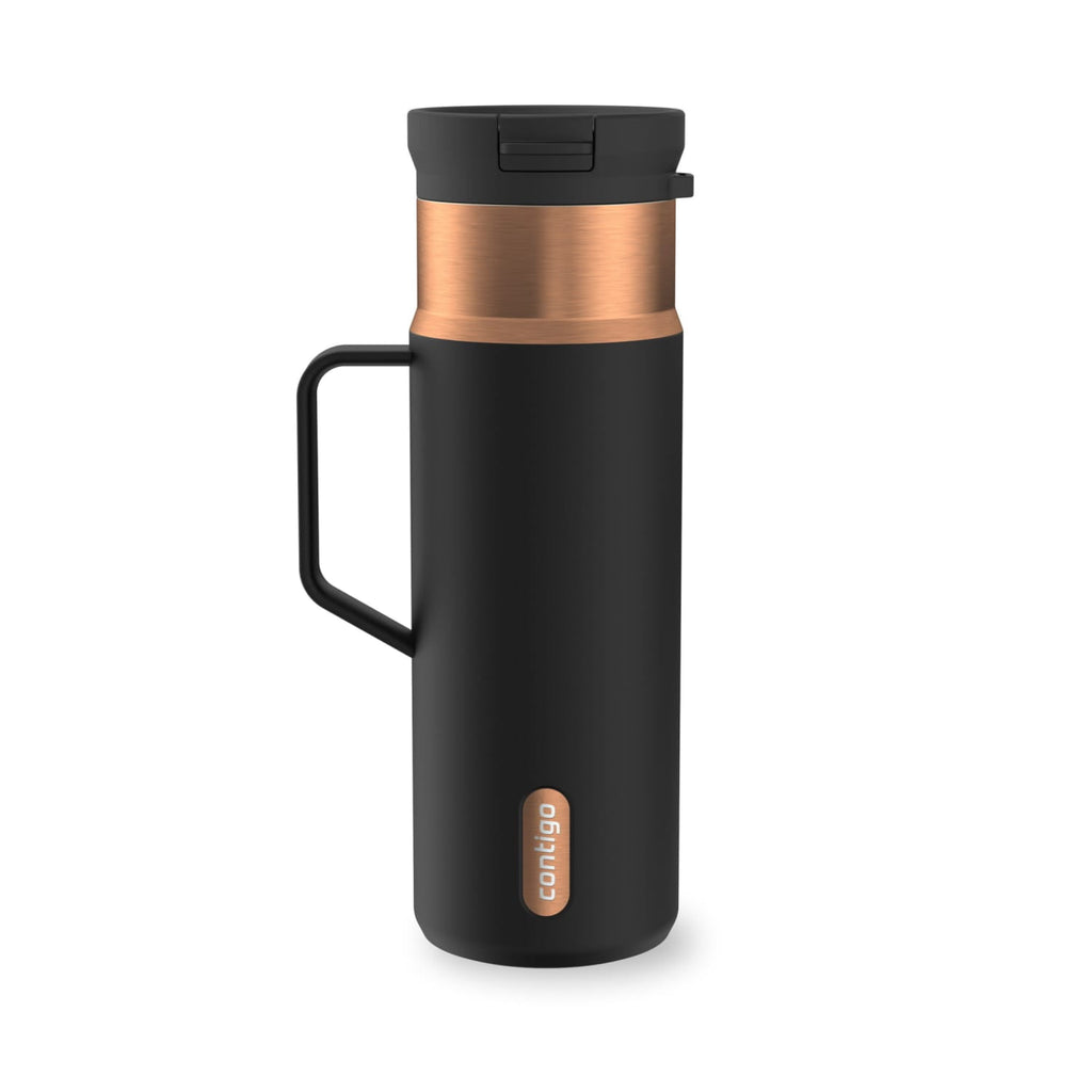 Contigo SnapSeal Leakproof Stainless Steel Reusable Water Bottle Tumbler with Side Handle, Dark Blue/Bronze, 20 oz M33R