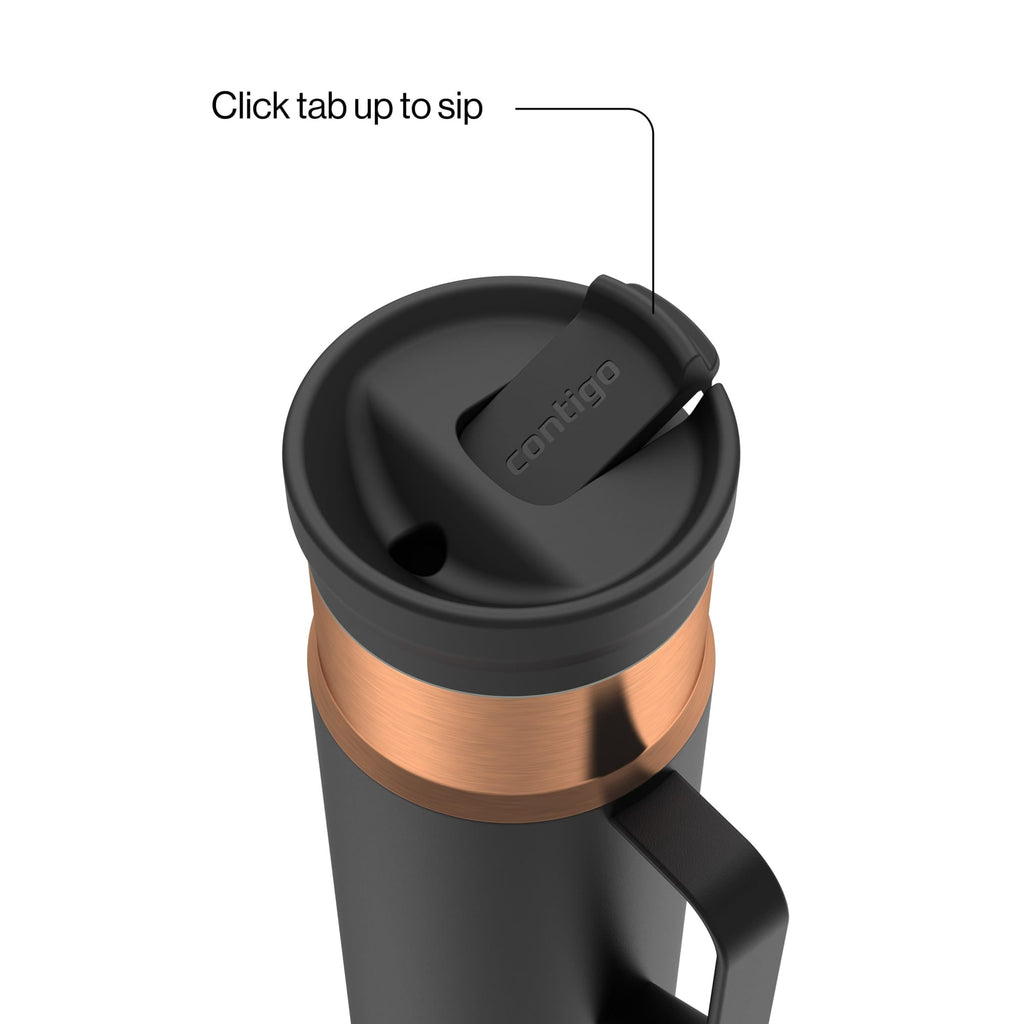 Contigo SnapSeal Leakproof Stainless Steel Reusable Water Bottle Tumbler with Side Handle, Dark Blue/Bronze, 20 oz M33R