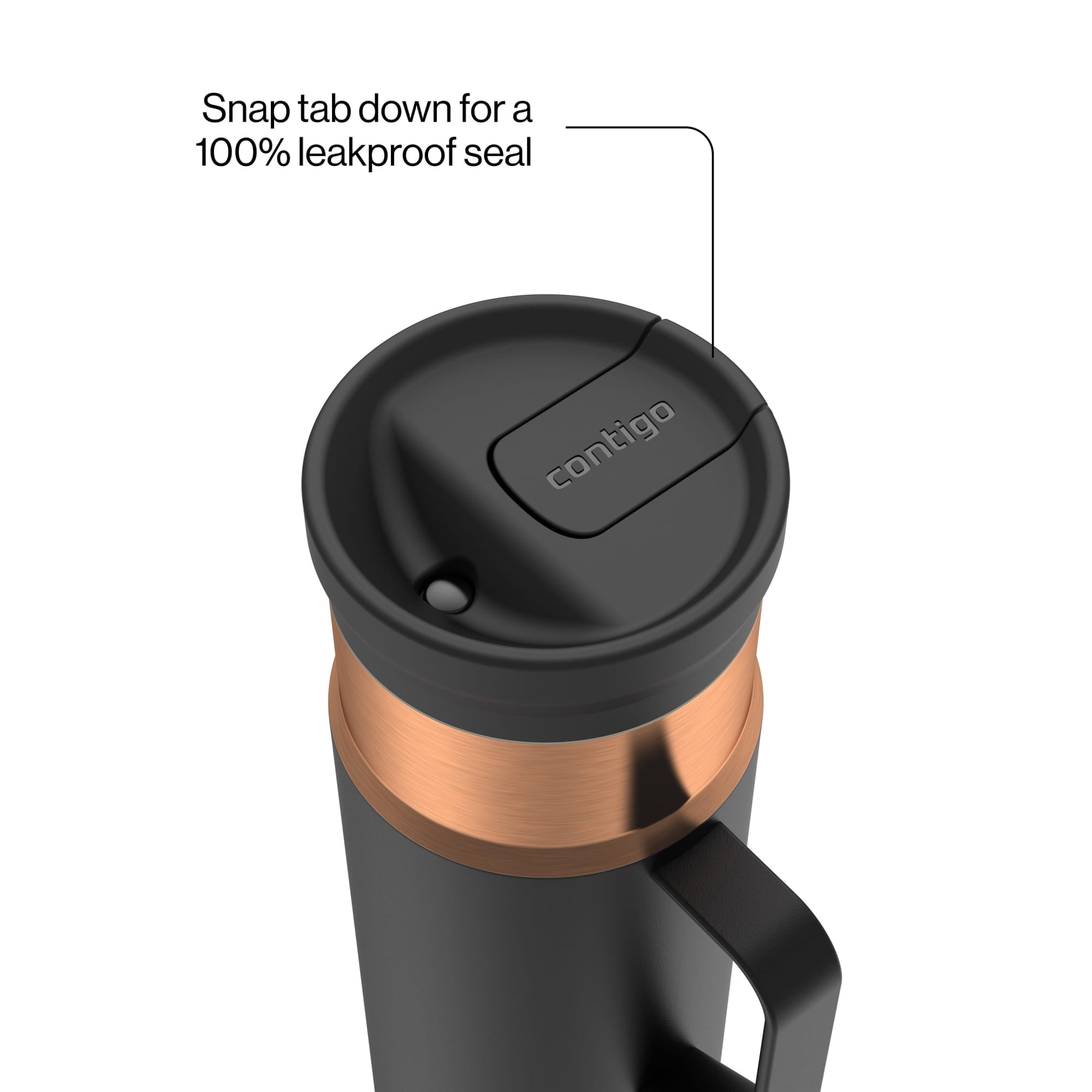 Contigo SnapSeal Leakproof Stainless Steel Reusable Water Bottle Tumbler with Side Handle, Dark Blue/Bronze, 20 oz M33R