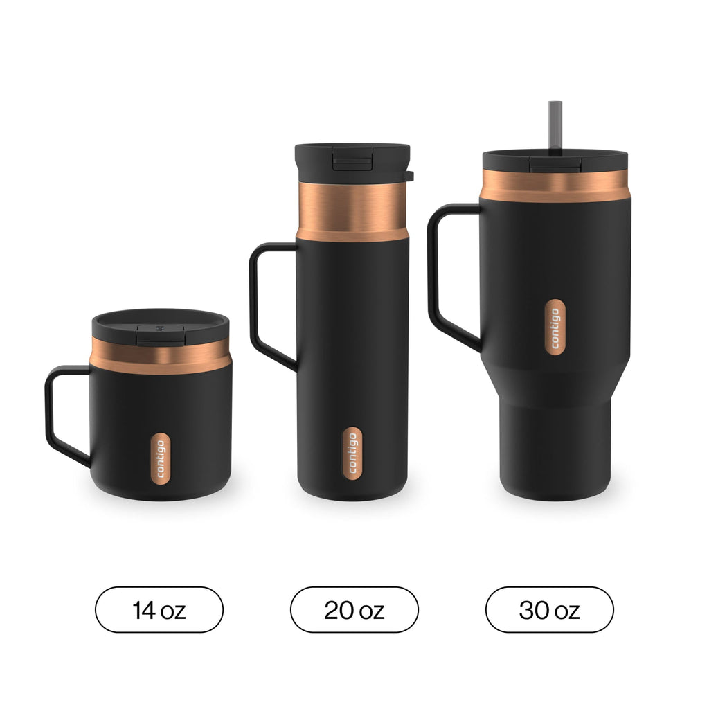 Contigo SnapSeal Leakproof Stainless Steel Reusable Water Bottle Tumbler with Side Handle, Dark Blue/Bronze, 20 oz M33R