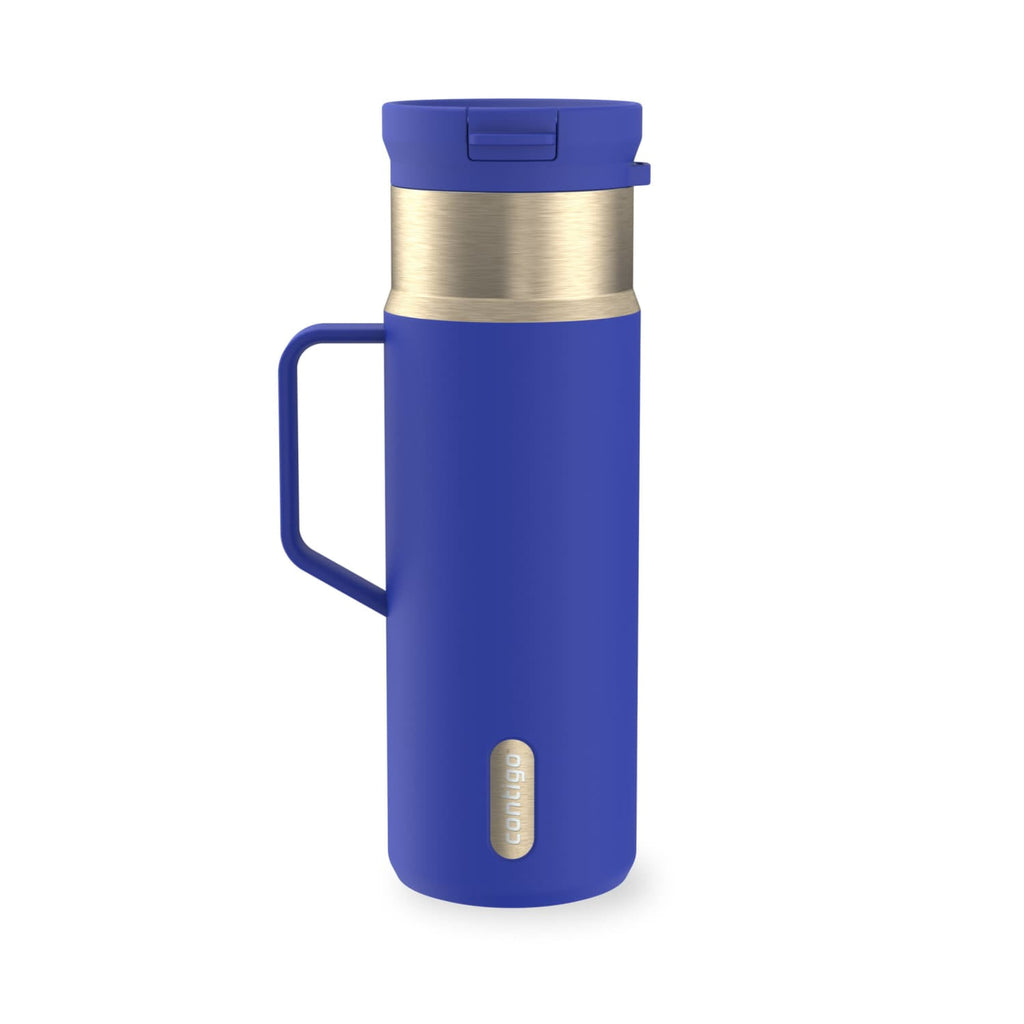 Contigo SnapSeal Leakproof Stainless Steel Reusable Water Bottle Tumbler with Side Handle, Dark Blue/Bronze, 20 oz M33R