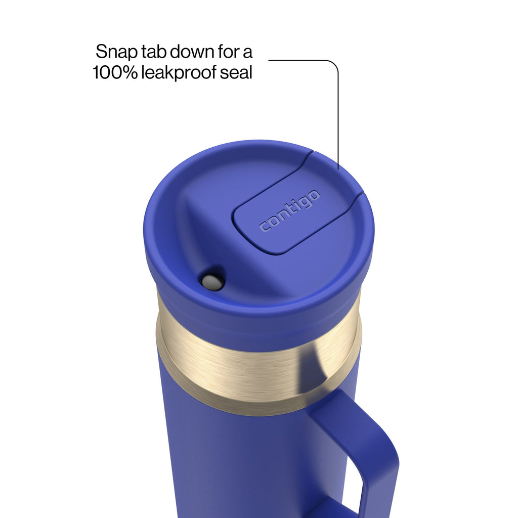 Contigo SnapSeal Leakproof Stainless Steel Reusable Water Bottle Tumbler with Side Handle, Dark Blue/Bronze, 20 oz M33R
