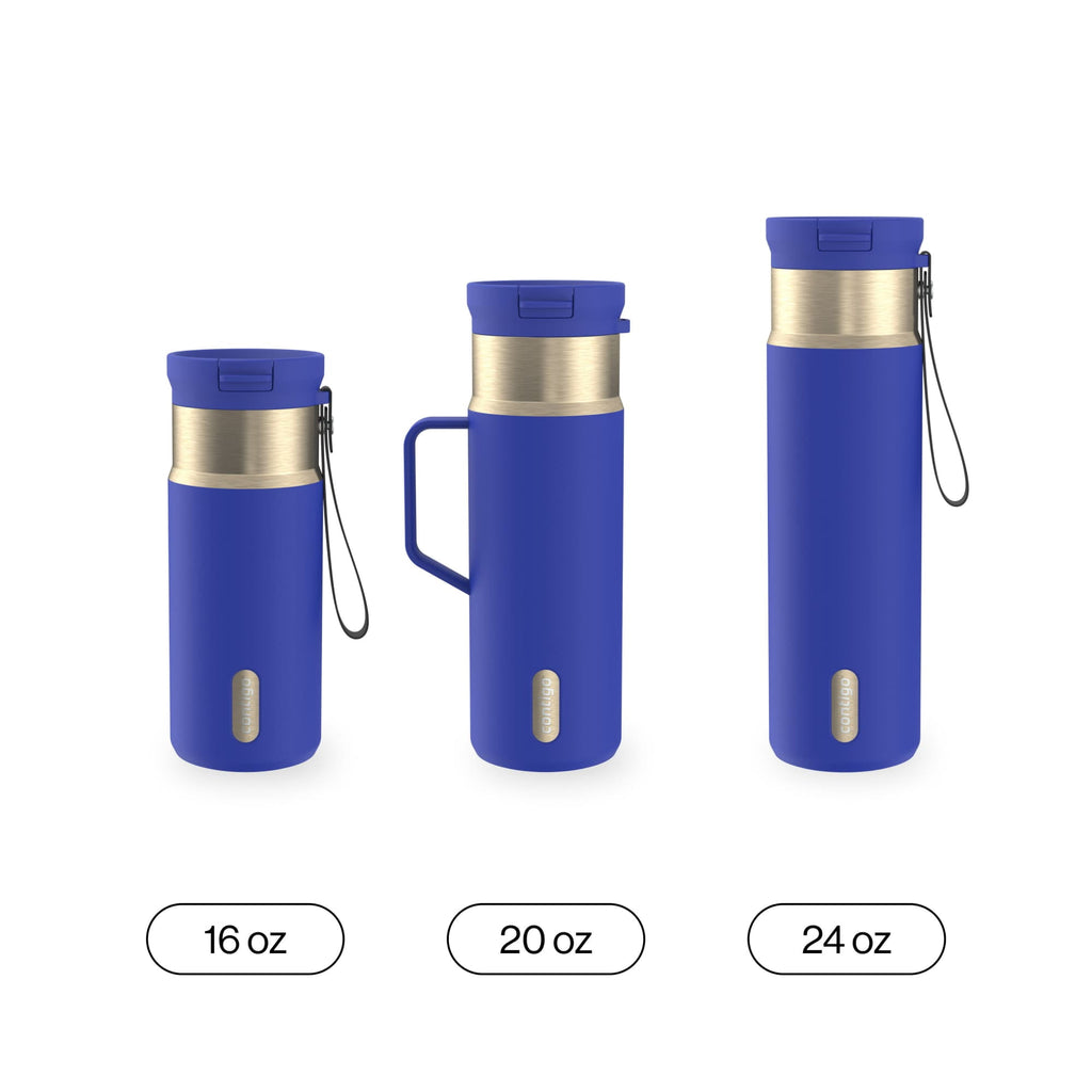 Contigo SnapSeal Leakproof Stainless Steel Reusable Water Bottle Tumbler with Side Handle, Dark Blue/Bronze, 20 oz M33R