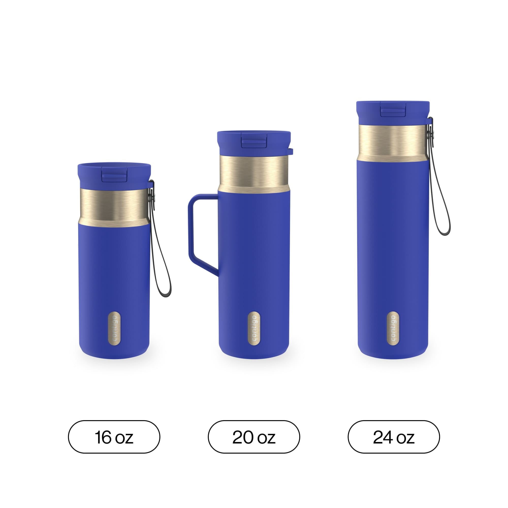 Contigo SnapSeal Leakproof Stainless Steel Reusable Water Bottle Tumbler with Side Handle, Dark Blue/Bronze, 20 oz M33R