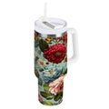40 oz Insulated Stainless Steel Tumbler Double Wall Stainless Steel Tumbler with 2-Way Drinking Floral Pattern with Roses M485T