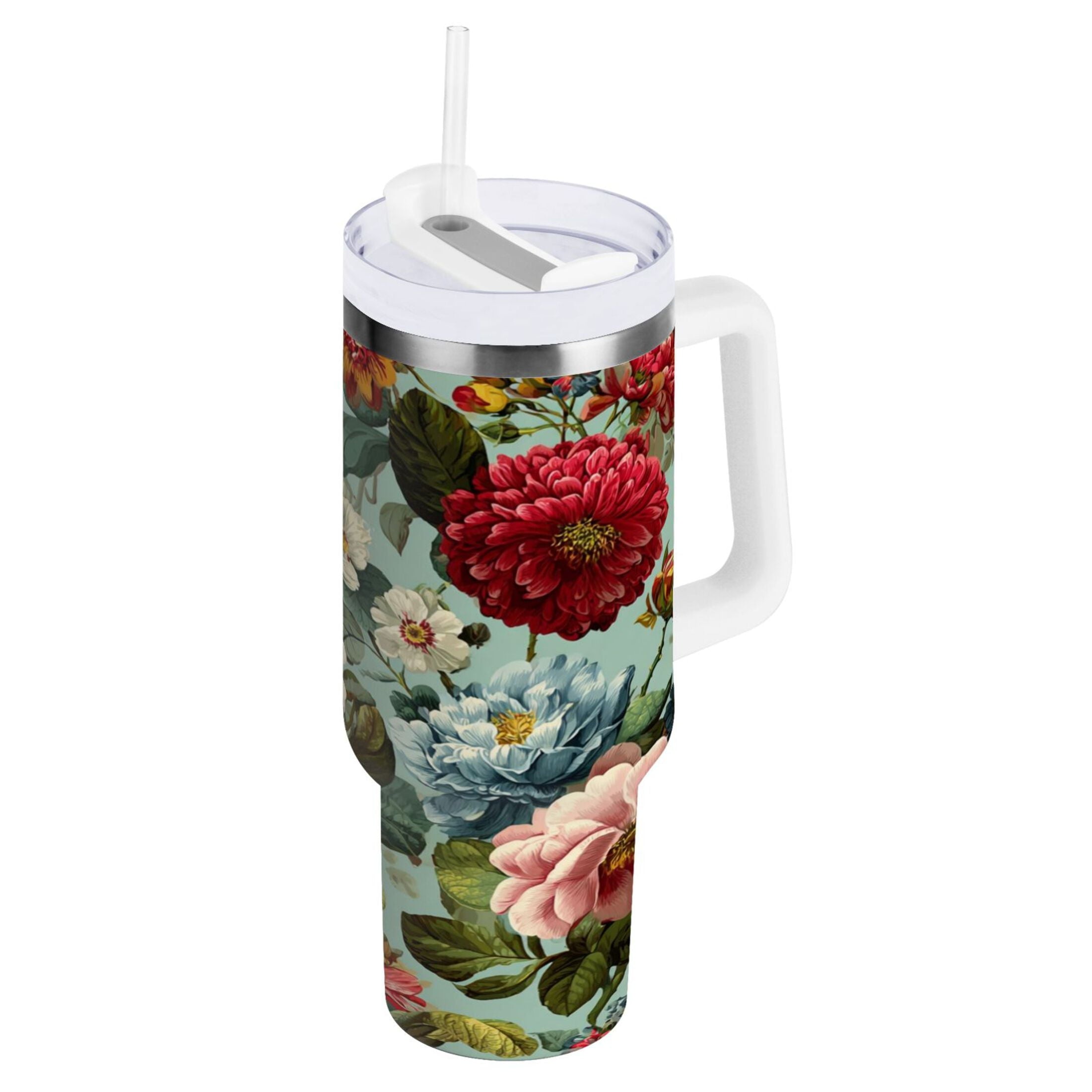 40 oz Insulated Stainless Steel Tumbler Double Wall Stainless Steel Tumbler with 2-Way Drinking Floral Pattern with Roses M485T